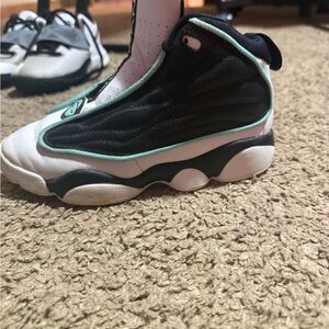 Jordan Kids Shoes Black and White with Green Accents